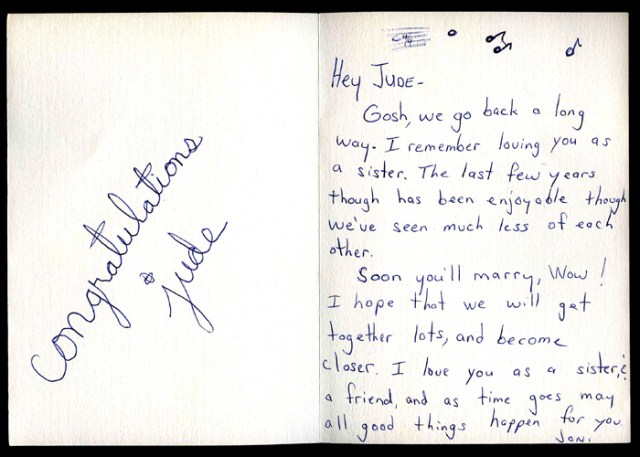 An honest card from Joni when i got married.