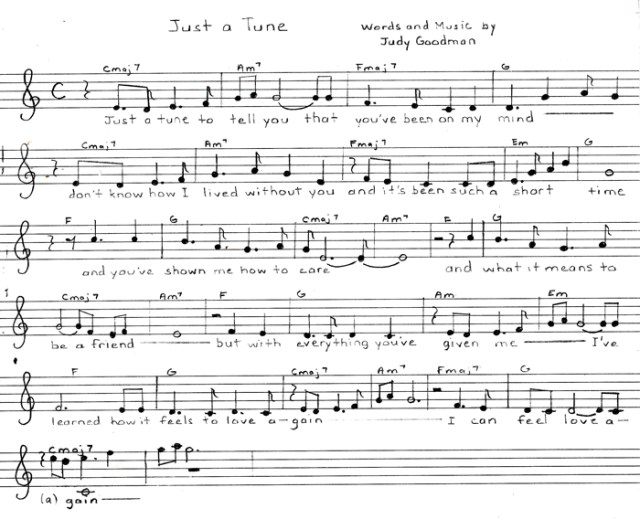 My original music transcription for my song, Just a Tune.