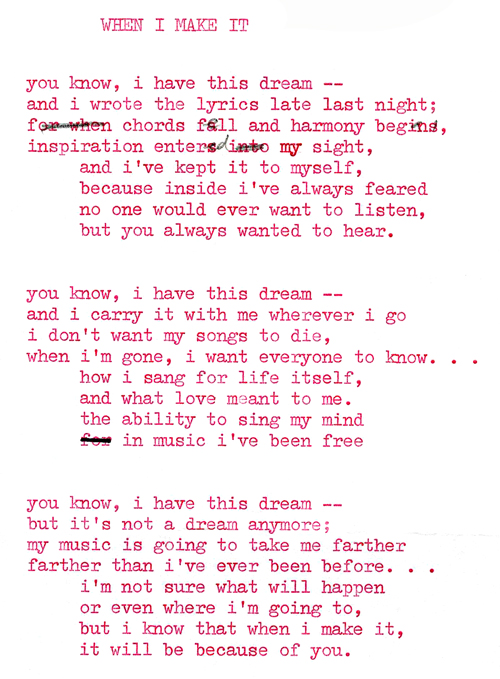 A page of lyrics from my 