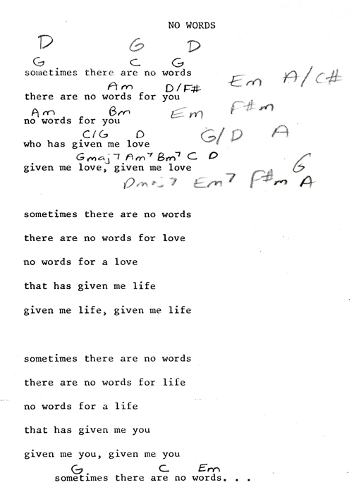 No Words - 33 yr. old songsheet
