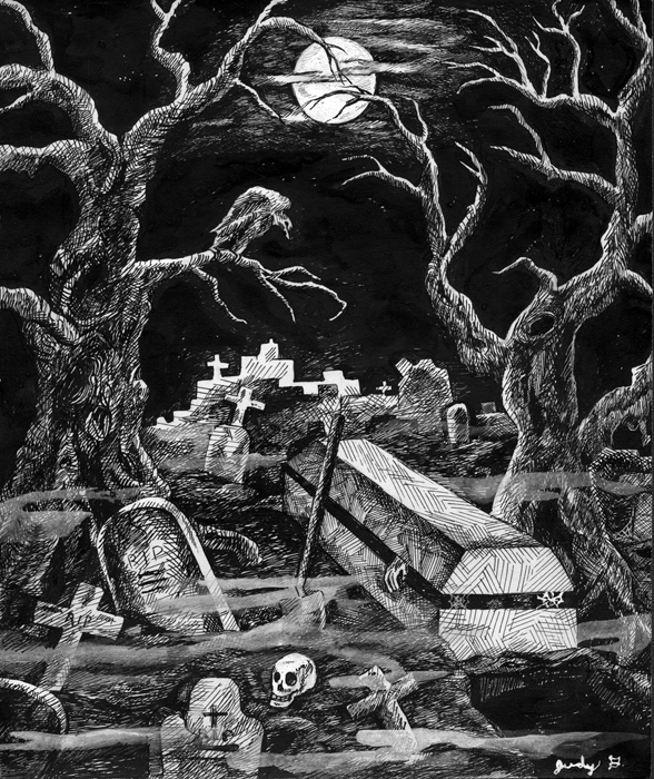 I drew this in high school. I imagined death as something "spooky" when I was younger.