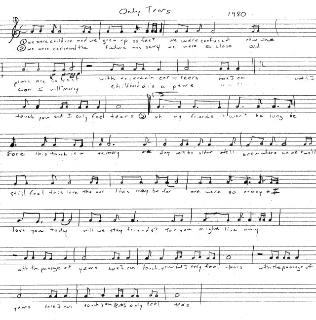 My original song sheet from 1980.