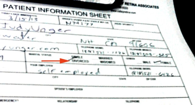 It felt strange not to check the box that said “married” when I filled out this form a few weeks ago.