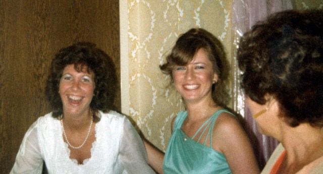 This picture was taken in the dressing room shortly before my wedding. My mother is on the right.