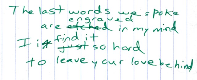 These lyrics were written 35 years ago for my song "Saying Goodbye." I found a lot of papers that my father saved of mine. I originally wrote "Saying Goodbye" after breaking up with my future husband in 1979.