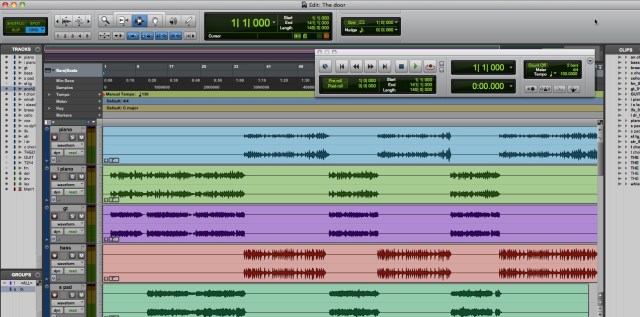 Music Layer visible as colored stripes in the computer program Protools.