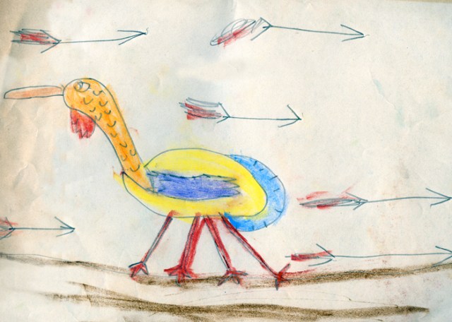 I’ve been waiting a long to time to share a drawing I made of a turkey as a child. My father saved a lot of my childhood artwork, which I discovered after his death.