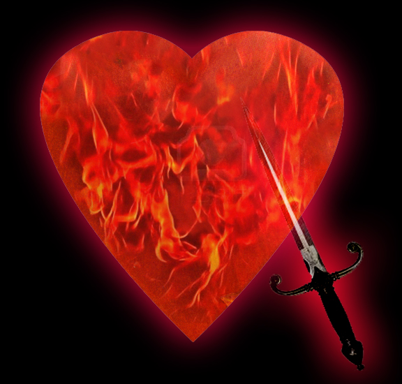 Heart with flames & dagger