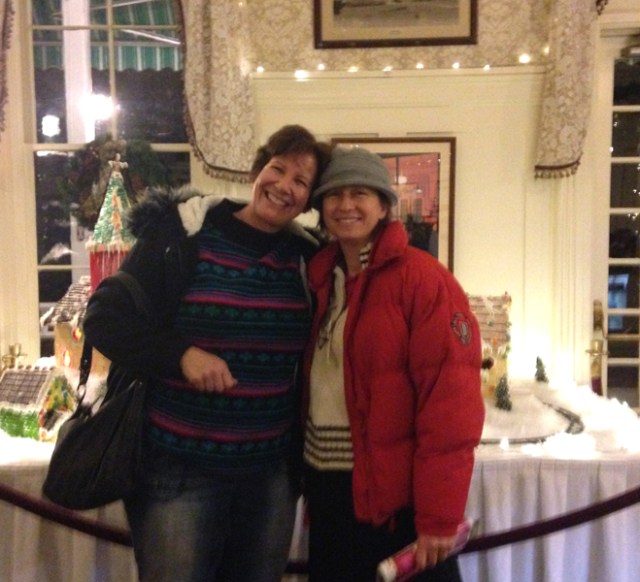 Our hotel lobby, which was decorated beautifully. There was a gingerbread house display behind us.