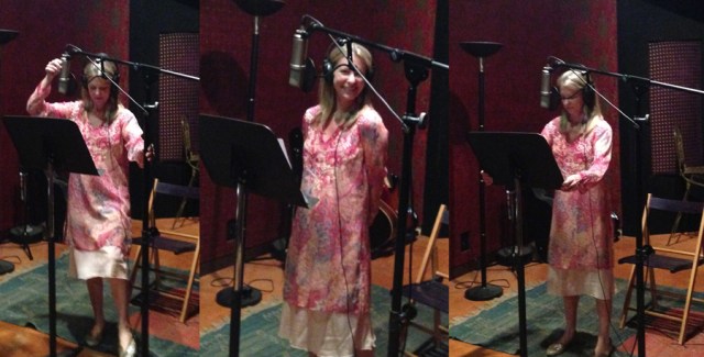 Kim getting ready to sing