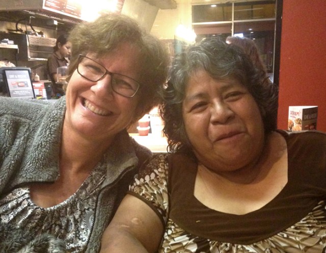 Rosa has seldom eaten in a restaurant – it was a big treat for six of us and this picture was taken at Sharkey’s. My three children and her grandson, Jason were there.