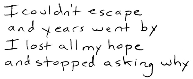 These are my lyrics to “The Key” in progress. I decided to change the part about losing hope into a line about accepting my prison.