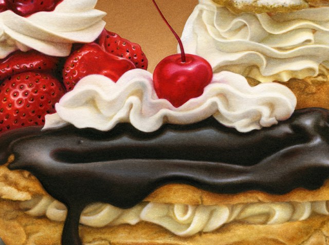 I share a close up of one of my paintings, Dessert Medley. I’m not eating these desserts now.
